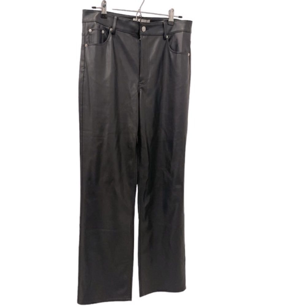 Zara Black Faux Leather The 90’S Wide Leg Pants Size 10 - Picture 8 of 15